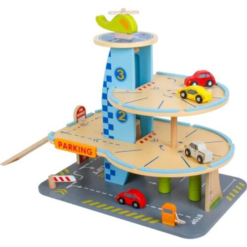 Children Play House Wooden Rotating Parking Lot Model Assembled Three-Dimensional Car Building Educational Building Blocks Toy