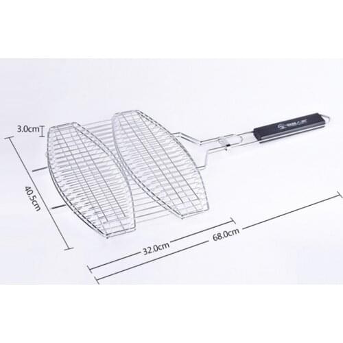 Double Fish-shape Barbecue Wire Mesh Grilling Basket Net For Grilled Fish,Stainless Steel BBQ Tool Cookout Accessories