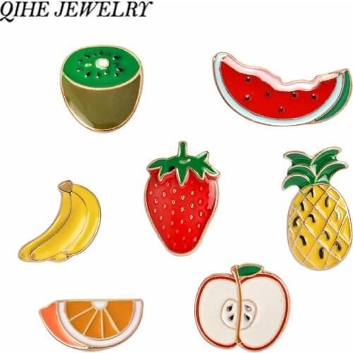 QIHE JEWELRY Watermelon Kiwi Strawberry Orange Banana Apple Pineapple Cartoon Fruit Fashion Brooches For Women And Kids