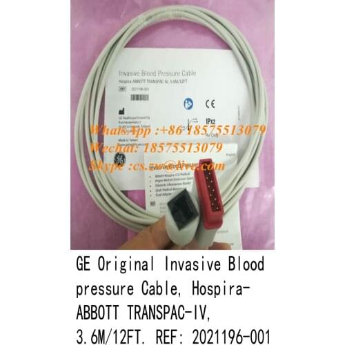 GE Original Invasive Blood Pressure Cable Hospira-ABBOTT TRANSPAC-IV 3.6M/12FT REF: 2021196-001