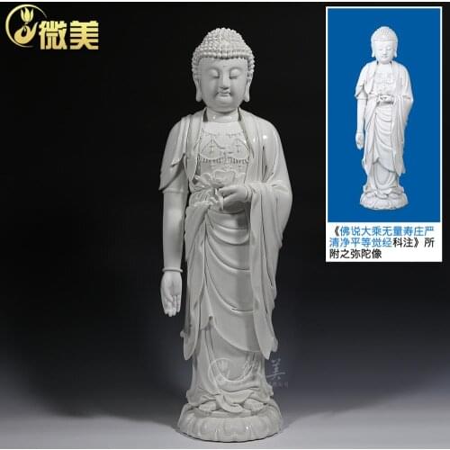 The micro size put Ephraim Amitabha like Dehua ceramic Buddha statues stand like large boutique dedicated to the Buddha