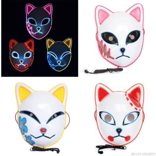 Kitsune Foxes Cat Masks for Cosplay Japanese Kabuki Traditional Halloween Party Costumes Props with Flash LED Lights wholesales