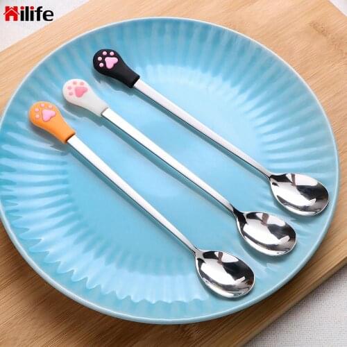 Coffee Spoons Tableware Kitchen Supplies Cute Cat Claw Stainless Steel Candy Tea Drink Spoon Fruit Fork Dessert Spoon