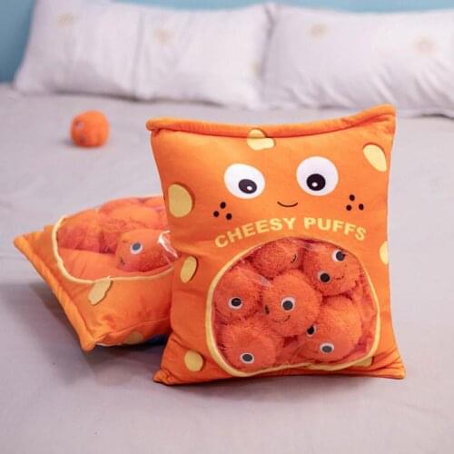 Creative Fluffy Puff Pillow Stuffed Soft Snack Pillow Lifelike Orange Cheesy Puffs Plush Toy Holiday Birthday Christmas Gifts
