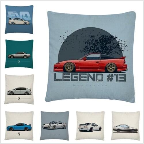 Car Sideways Cartoon Pattern Linen Cushion Cover Pillow Case for Home Sofa Car Decor Pillowcase 45X45cm