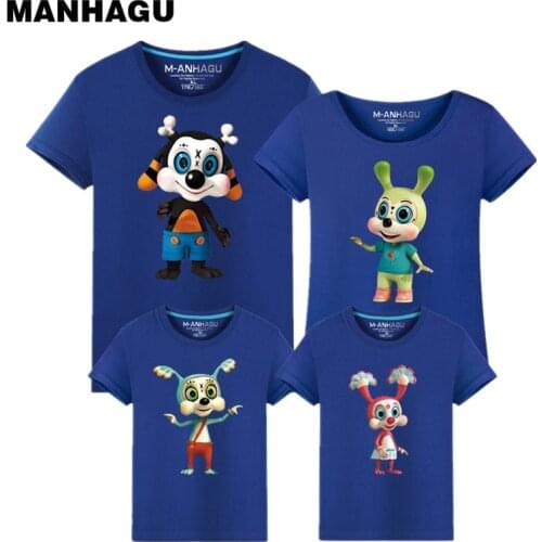 MANHAGU Cartoon rabbit Fashion band rock T Shirt Family Matching Outfits Graphic T-shirts girls boys Hip Hop Family Short Sleeve