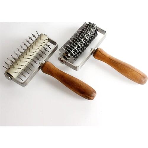 Reusable Pizza Net Knife Practical Kitchen Stainless Steel Pull Mesh Puncher Snack Dough Wooden Handle Cutter Helper Baking Tool