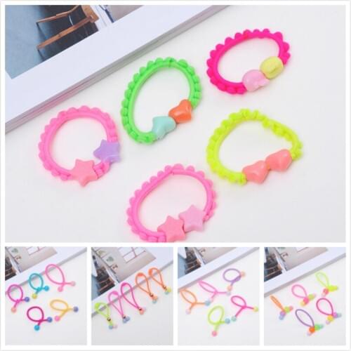 Fashion Girl Hair Accessories Bow 20Pcs Elastic Hair Bands Flower Ring Bead Candy Scrunchy Ring Jewelry Hoop Gum Gift Accessory
