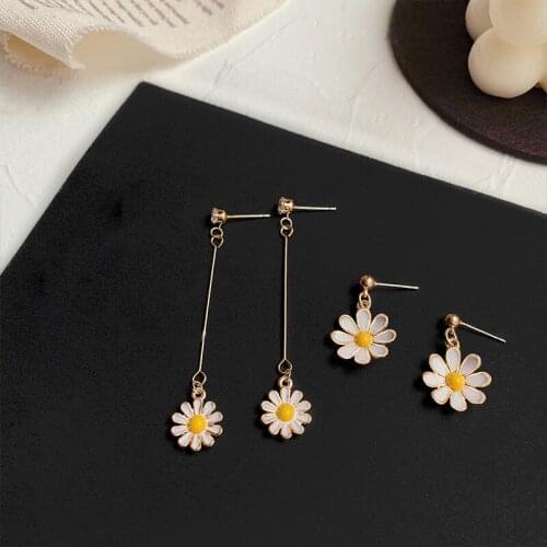 Trendy Korean Yellow Sun Flower Stud Earrings Girl Drop Jewelry Stud Earrings Summer Plant Jewelry for Girls