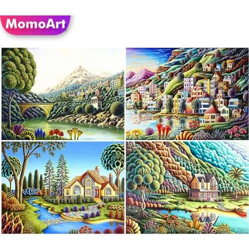 MomoArt 5D Diamond Painting Scenic Cross Stitch Diamond Embroidery Mountain Rhinestones Mosaic House Full Square Handmade Hobby