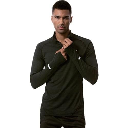Men Long Sleeve Sport Compression Shirt Jersey Tops Running Gym Fitness Workout Activewear Zip Pullover Quick Dry