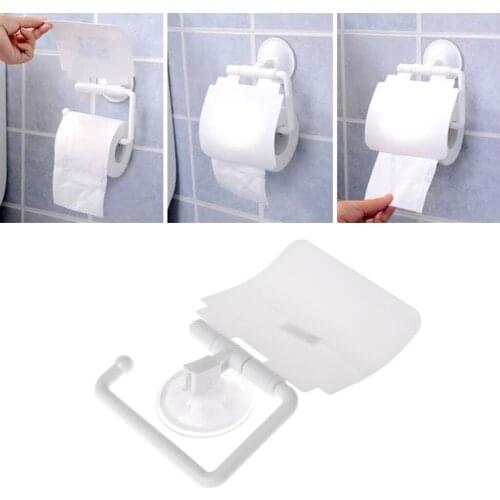 Wall Mounted Plastic Suction Cup Bathroom Toilet Paper Roll Holder With Cover