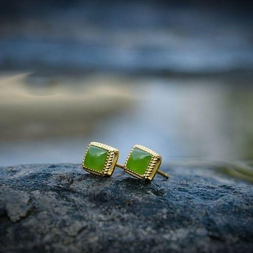 Natural Hetian Jasper geometric Square Earrings Chinese retro minority Bohemian elegant charm womens Christmas Halloween Gift