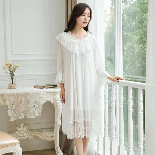 Newest Spring Lady Nightgown Princess Court Style Modal Lace France Style Sleepwear Elegant Long Daily Breathable High Quality