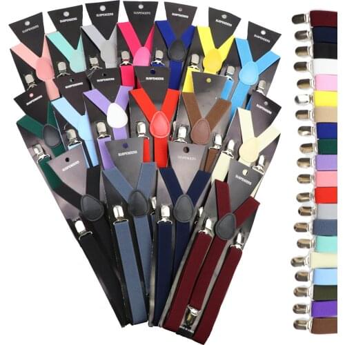 Solid Color Elastic Leather Suspenders Braces Men Women Black Blue Red Adjustable Straps For Wedding Suit Skirt Accessories Gift