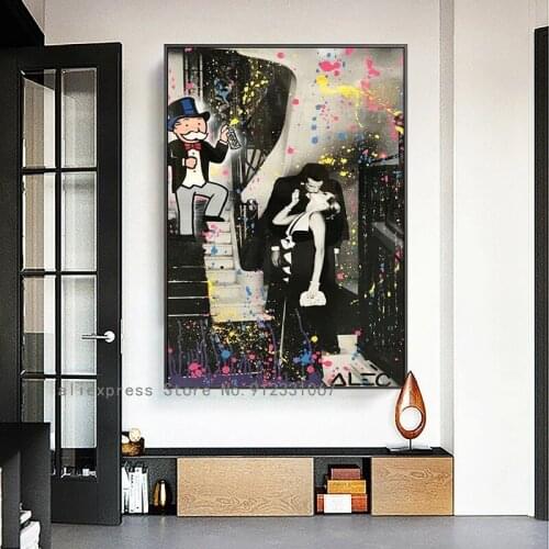 Alec Monopoly Stairway Kisses Posters and Prints Alec Monopoly Umbrella Kisses Canvas Paintings Wall Art Pictures for Home Decor