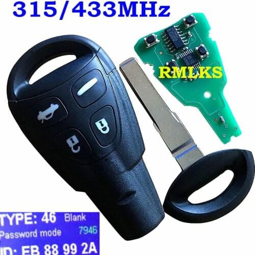 Top Quality 4 Button with Insert Small Key Blade Smart Key Fob for SAAB 93 95 9-3 9-5 Remote Control 433MHZ /315Mhz