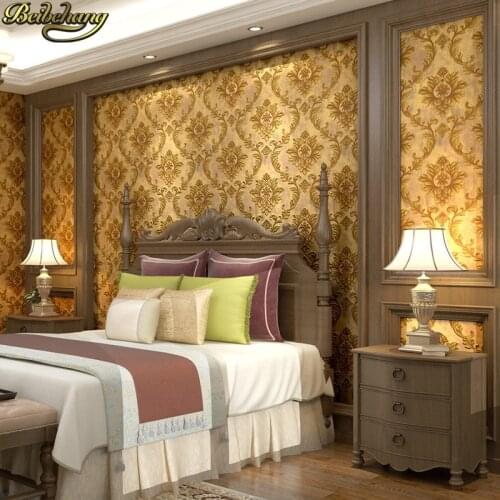 Beibehang Luxury Classic Wall Paper Home Decor Background Wall Damask Wallpaper Golden Floral Wallcovering 3D velvet Living Room