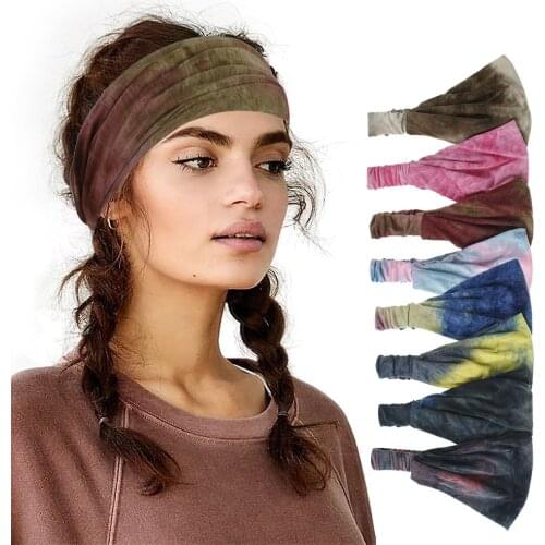 Ruoshui Woman Sport Tie-dyed Headband Yoga Hairband Turban Ladies Hair Accessories Bandana Headwear Bezel