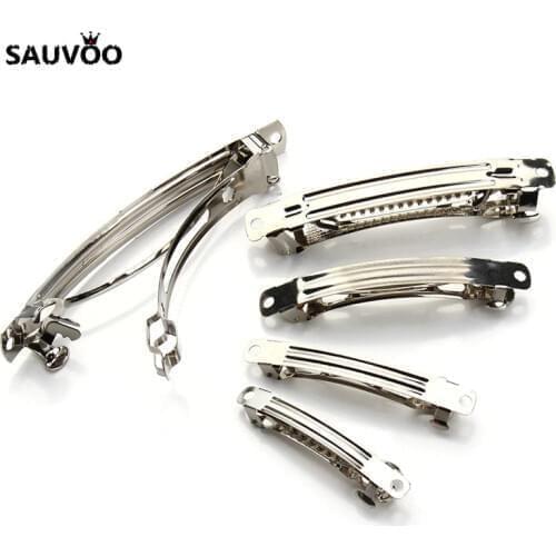 SAUVOO 20pcs/lot Rhodium Color Hair Barrettes Blank Base 50mm 59mm 69mm 98mm Length Hair Clips for DIY Jewelry Hair Accessories