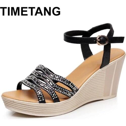 TIMETANGCrystal Women Sandals Wedges Platform Summer Shoes Woman Big Size Shoes41 42 43 Sandalias de la platform sandalenE1376