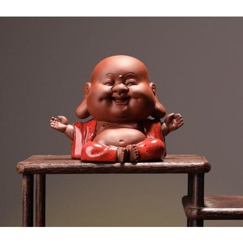 Vintage / tea play set / Nepal Tibetan Tibet Chinese Hand Carved Solid Box laughing Buddha Figure Goddess Yixing Zisha pottery t