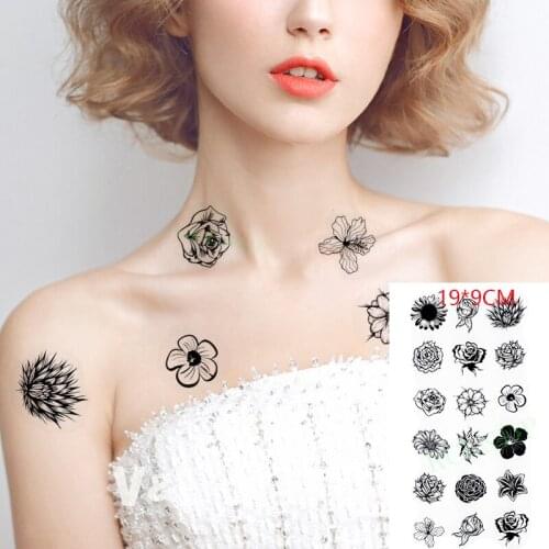 Waterproof Temporary Tattoo Sticker Flowers Rose Sunflower Small Cute Flash Tatoo Fake Tatto Body Art for Women Men