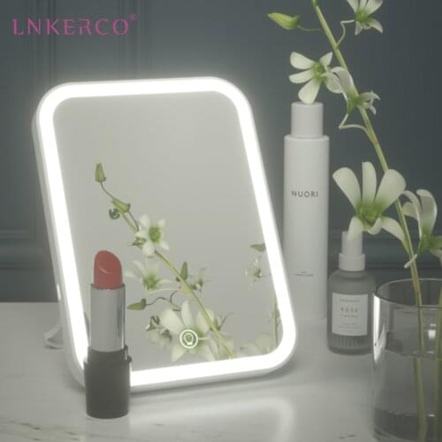 Desktop Makeup Mirror LED Cosmetic Mirror Touch Dimmer Switch Tabletop Mirror Bathroom Bedroom Make-up Mirror Foldable Portable