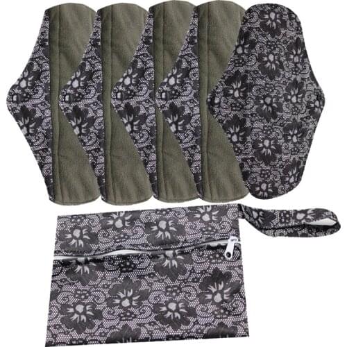 Feminine Hygiene Care Cloth Pads Washable Menstrual Sanitary Pads Waterproof 5pcs with 1 cloth pad bag