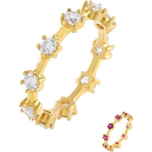 Aide 925 Sterling Silver Rose Red White Zircon Rings For Women Rock Punk Colorful Luxury Rings Jewelry Round Fashion Crystal