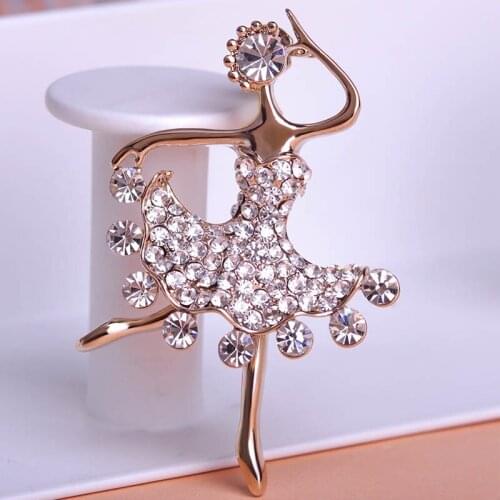 Gold Ballets Girl Crystal Broaches Shiny Noble Anniversary Jewelry Fashion Women Hijab Pin Brooch For Wedding Accessories Bijoux