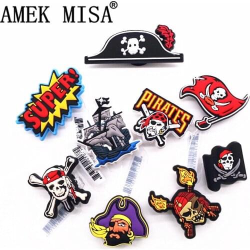 1pcs Shoe Decorations Pirate Ship Skull Flag Shoe Accessories Original Shoe Buckles Accessory fit Croc JIBZ Kids Free Shipping