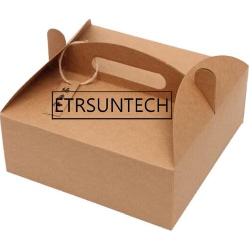 100pcs Blank Brown Kraft Paper Pizza Boxes Dessert Pastry Packaging With Handle Wedding Party Favor Cake Box