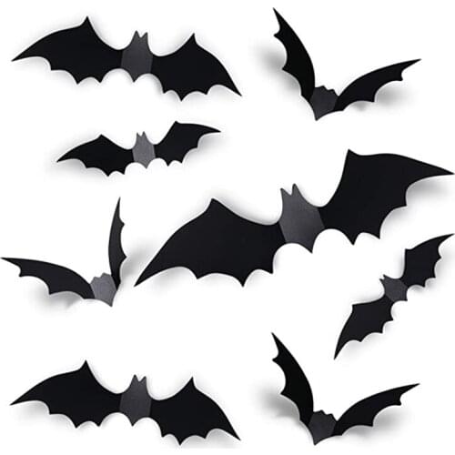 12PCS Halloween 3D Bats Stickers Decoration Horror Bat Sticker Home Decor DIY Window Bathroom Indoor Halloween Party Supplies