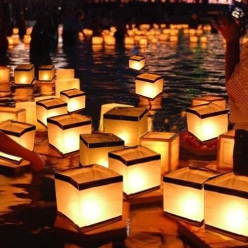 30pcs/lot Chinese Gold/Silver Square Paper Wishing Floating Water River Candle Lanterns Lamp Light 15CM