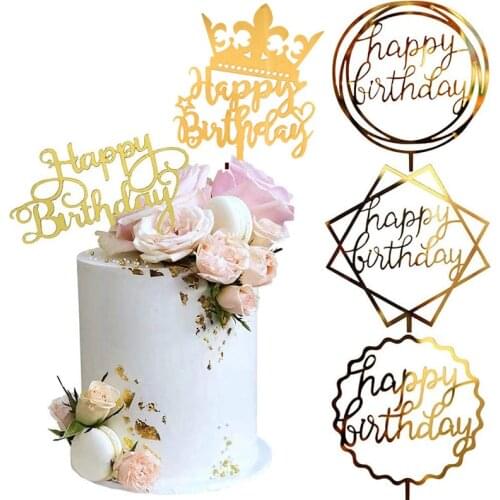 5pcs Gold Acrylic Happy Birthday Cake Topper Happy Birthday Cake Decorating Tools Cake Decoration Party Supplies