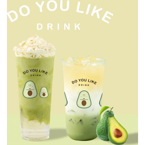 50pcs Net red avocadofruit pattern transparent plastic cups 500ml 16oz large disposable coffee cup party favors drinking cup