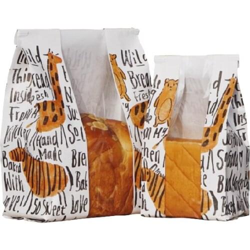 100pcs Animal Pattern Bakery Bags with Clear Window Sealing Plastic Paper Bag for Food Snacks Cookie Candy Cake