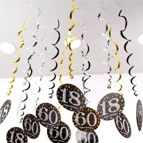 6 Pcs 18/21/30/40/50/60/70 Year Baby Shower Happy Birthday Party Decor Spiral Ornament Adult DIY Party Decor Garland