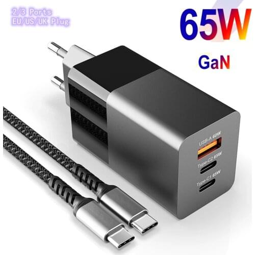 65W GaN USB-C Wall Charger Adapter For iPhone 12 11 Pro Min Max 8 Plus Huawei Samsung MacBook Fast Charging QC 3.0 EU/US/UK Plug
