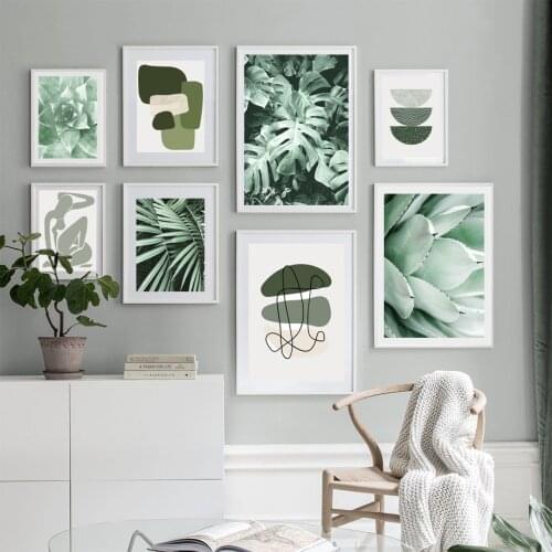 Abstract Color Block Monstera Green Leaf Wall Art Canvas Painting Nordic Posters And Prints Wall Pictures For Living Room Decor