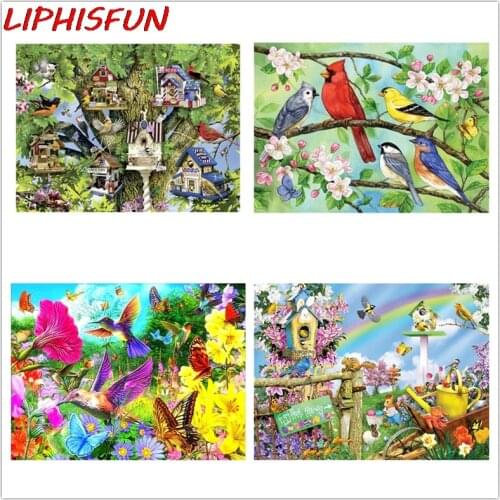 Diamond Embroidery Birdhouse Field 3D Diy Diamond Painting Animals Hummingbird flowers Scenery By Numbers Beaded Embroidery