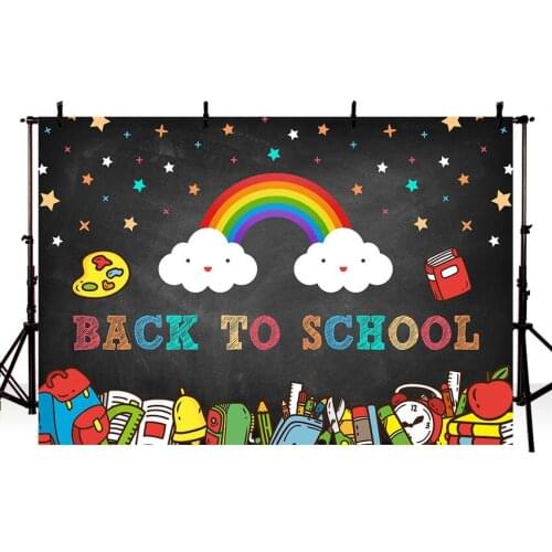Back To School Blackboard Tool Rainbow Clouds Study Classroom Kids Portrait Photography Backdrop Photo Background Photo Studio