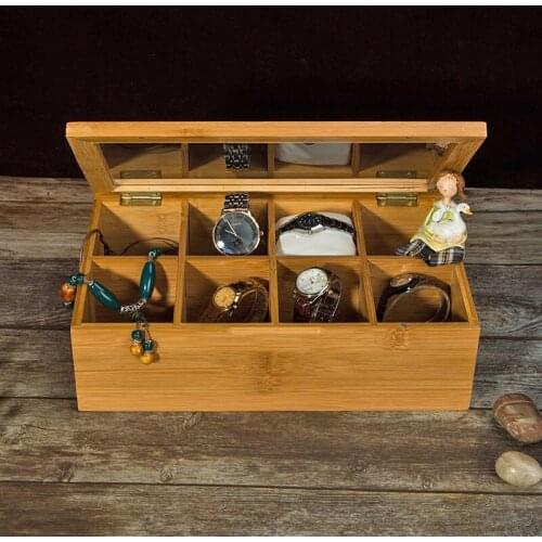 Bamboo Storage Box for Jewelry/Gift/Watch/Tea 8 Grids Home Organizer Storage Box Jewelry Container Desktop Sundries Container