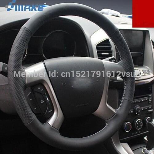 For Chevrolet Captiva High Quality Hand-stitched Anti-Slip Black Leather Gray Thread DIY Steering Wheel Cover