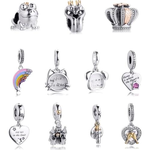 CKK Fit Pandora Bracelet Candle Crown Pet Cat Rainbow Charms Silver 925 Original Beads for Jewelry Making Sterling DIY Women
