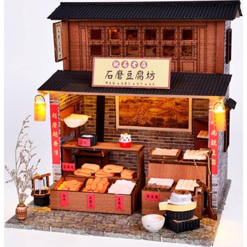 DIY Cabin Chinese Tofu Shop House Chinese Classical Culture Warm Cottage DIY Construction Birthday Gift For Kids Christmas gift