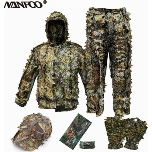 3D Leaves Camouflage Hunting Ghillie Suit Adult Wear-resistant Shooting Suit Breathable Tactical Military Sniper Clothes set