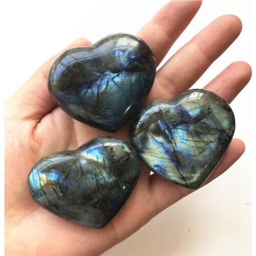 Beautiful Color Natural Labradorite Heart Crystal Rough Polished Stone Healing Decoration Natural Quartz Crystals 2 Sizes