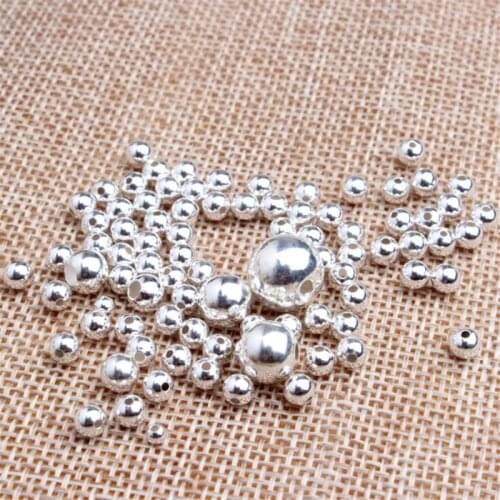2 3 4 5 6 7 8 10 mm Genuine 925 Sterling Silver Bead Round Ball Pure Silver Spacer Beads for Fashion DIY Jewelry Making Findings
